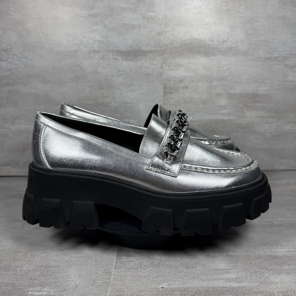 Fashion to Figure Silver Metallic Chain-Trim Chunky Loafers